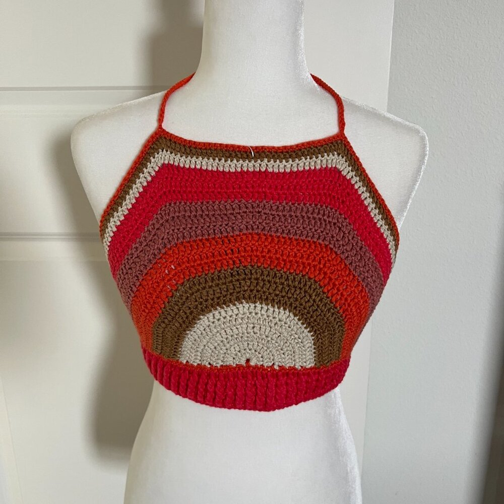 NWT SHEIN Orange Crochet Tie Back Top Small Medium